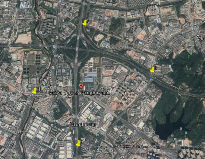 Ο χάρτης Google παρουσιάζει συνολικά 4 σημεία συσκευών αποστολής σημάτων που είναι ABCD